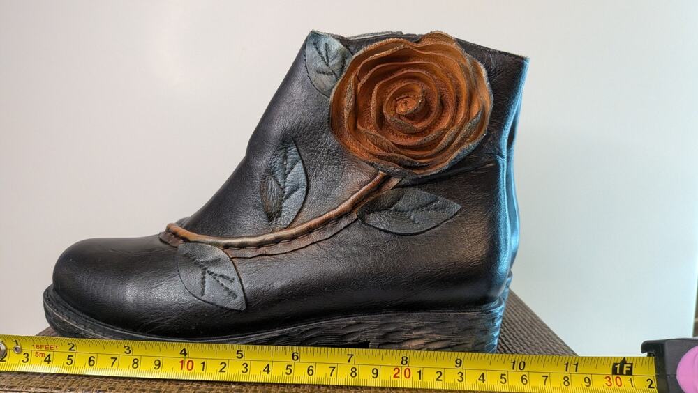KTLF Women's Leather Ankle Boots Mori Kei Cottagecore Floral Shoes US 7.5